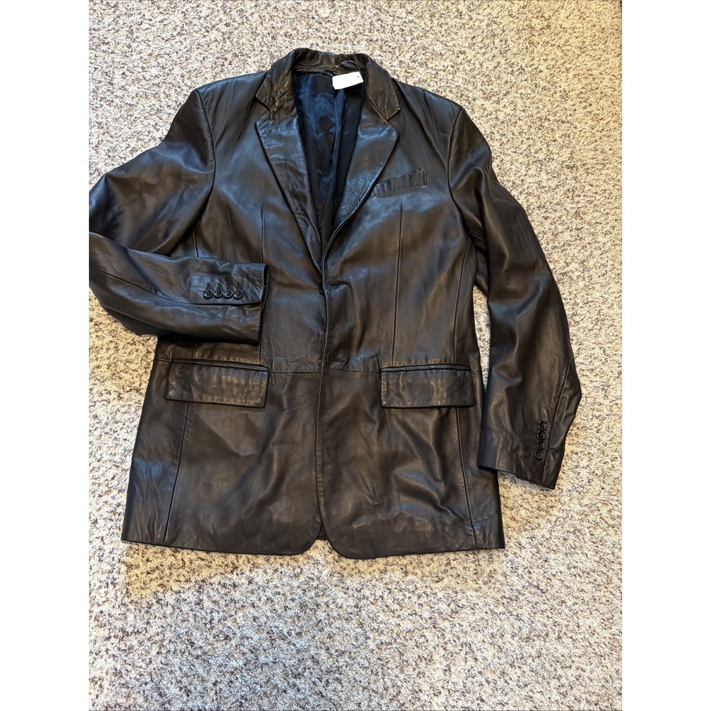 Banana Republic New Mens Black Leather Blazer 40R 2 Button Single Brest